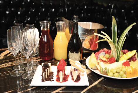 bottle service menu platinum dom perignon package, vip table, two shareable entrees