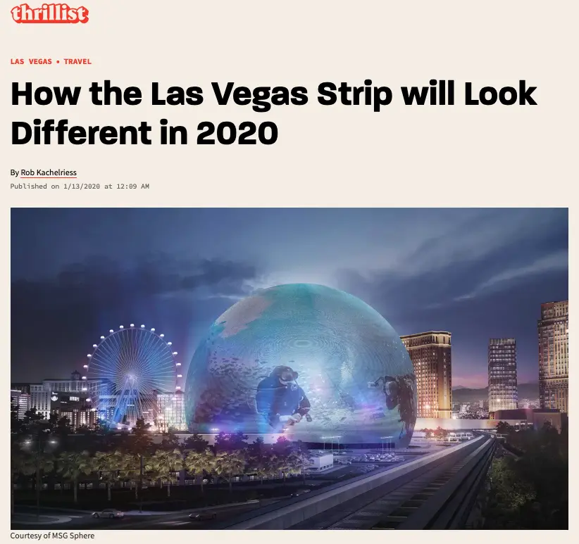 Thrillist Guide Experience the Vegas Strip like never before - MSG Sphere at Venetian